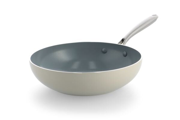 wok BK pan &Oslash;28 cm c&eacute;ramique sans PFAS beige wok 28 cm - 80190226WOK28CM - HEMA