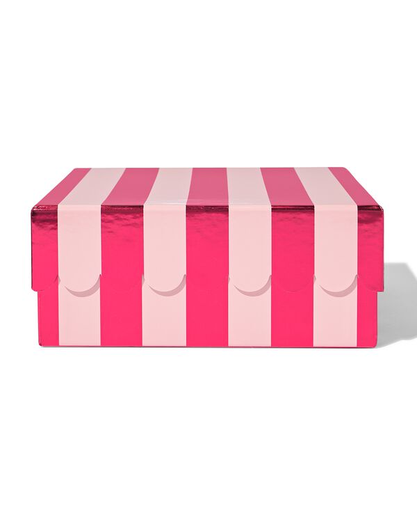 doos 22x22x9.5cm strepen roze-bordeaux - 14700798 - HEMA