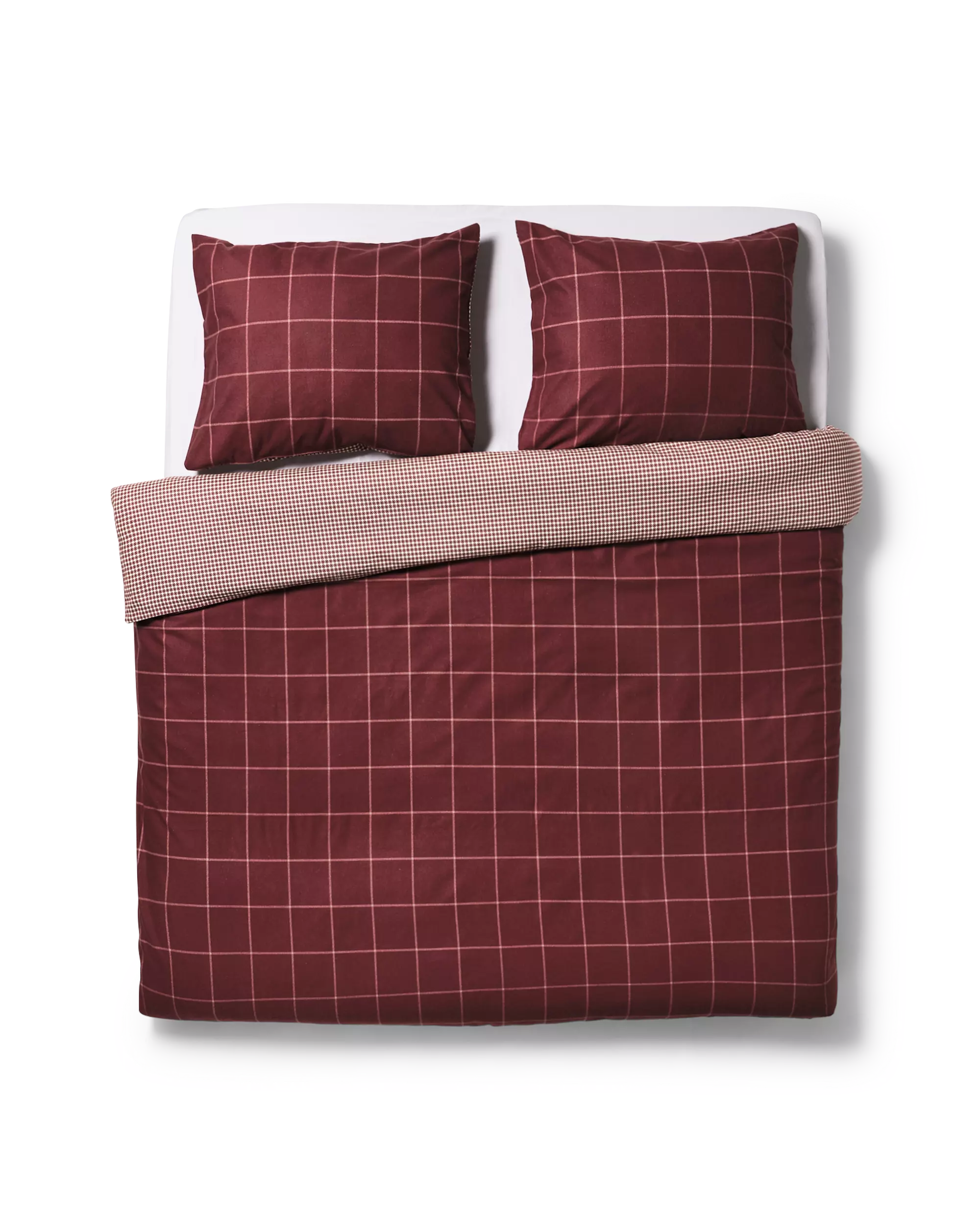 Bettbezug 200 × 200/220 cm, Flanell, kariert, weinrot