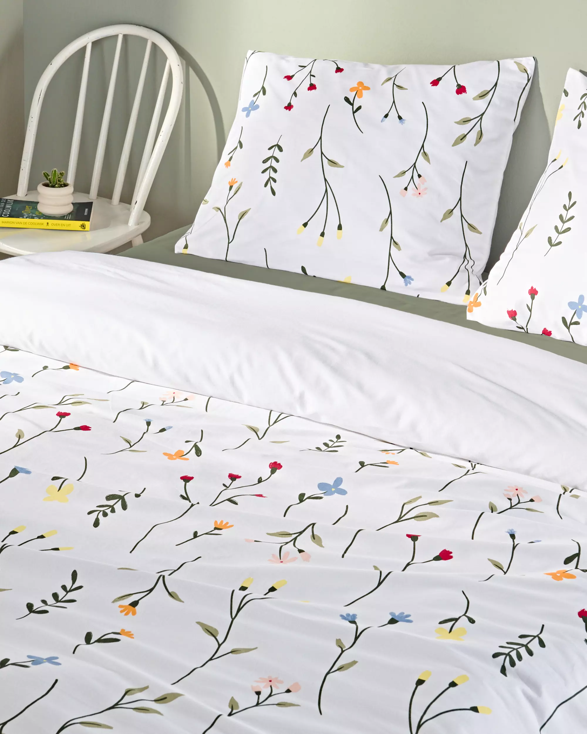 housse de couette 240x200/220cm coton doux motif fleurs sauvages blanc