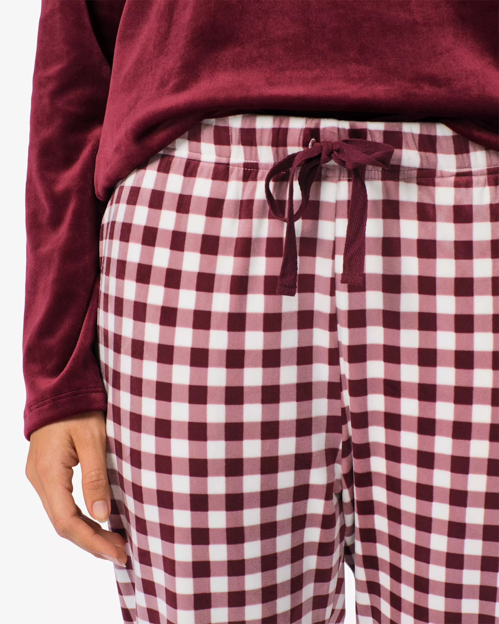 Damen-Pyjamahose, Velours, kariert