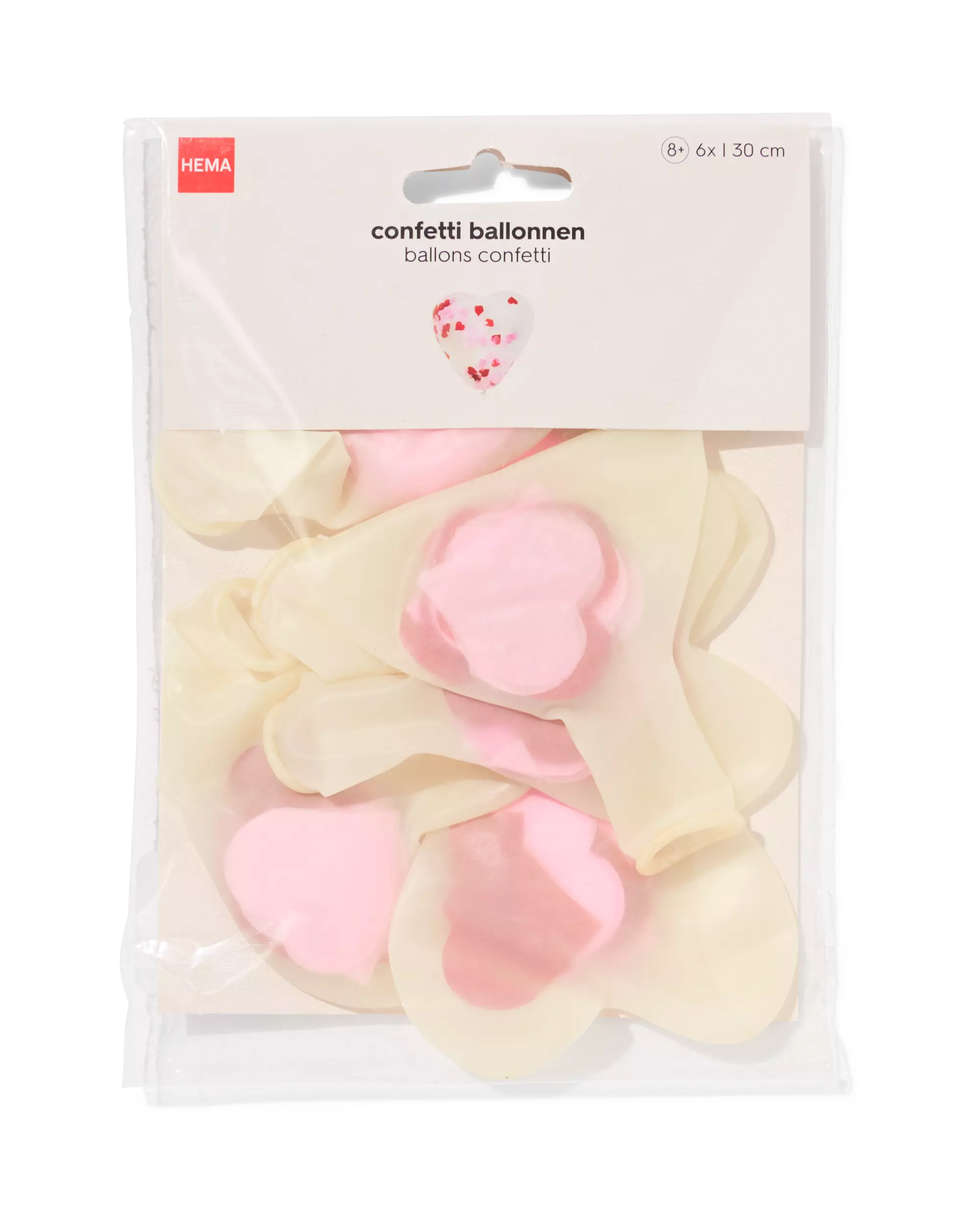 Konfetti-Luftballons, Ø 30 cm, Herz – 6 Stück