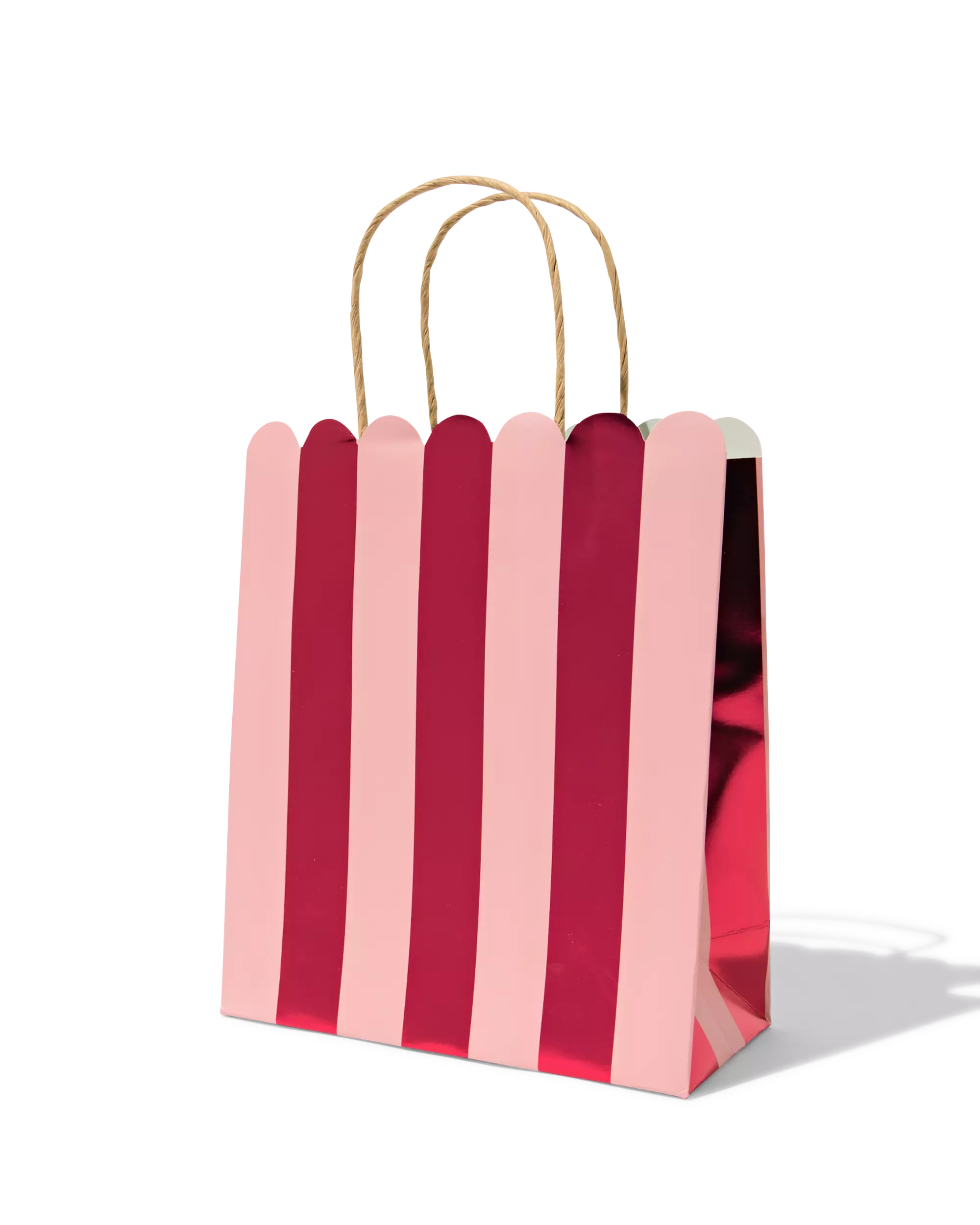 Geschenktüte M, 29 × 18 cm, gestreift, Rosa und Weinrot