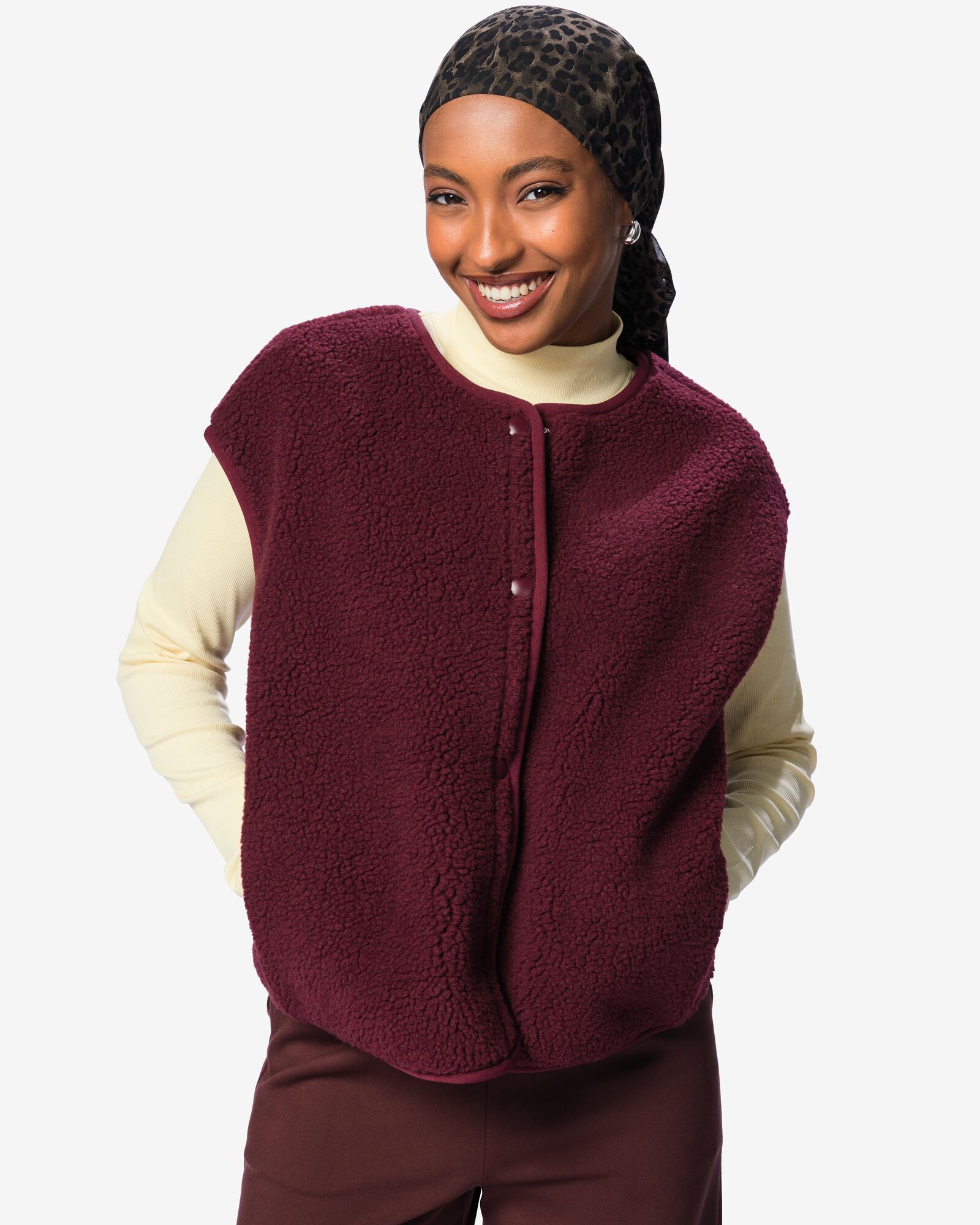 damesgilet teddy bordeauxrood bordeauxrood - 36215320BURGUNDYRED - HEMA