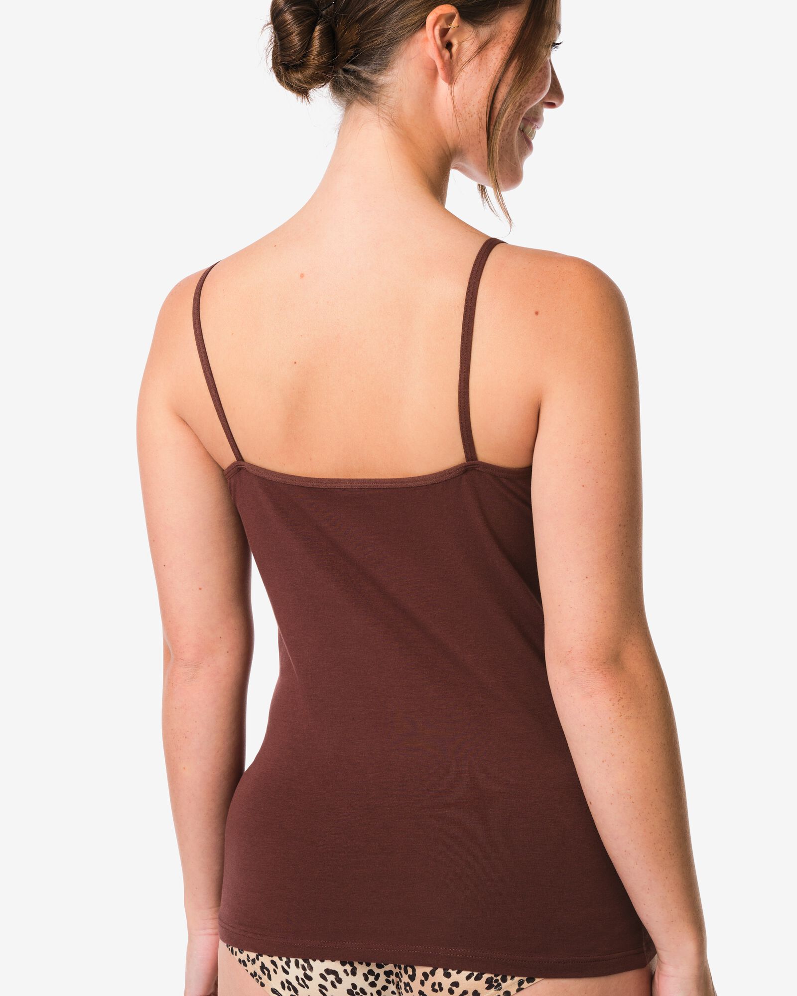 d&eacute;bardeur femme coton bretelles spaghetti marron fonc&eacute; marron fonc&eacute; - 19631504DARKBROWN - HEMA