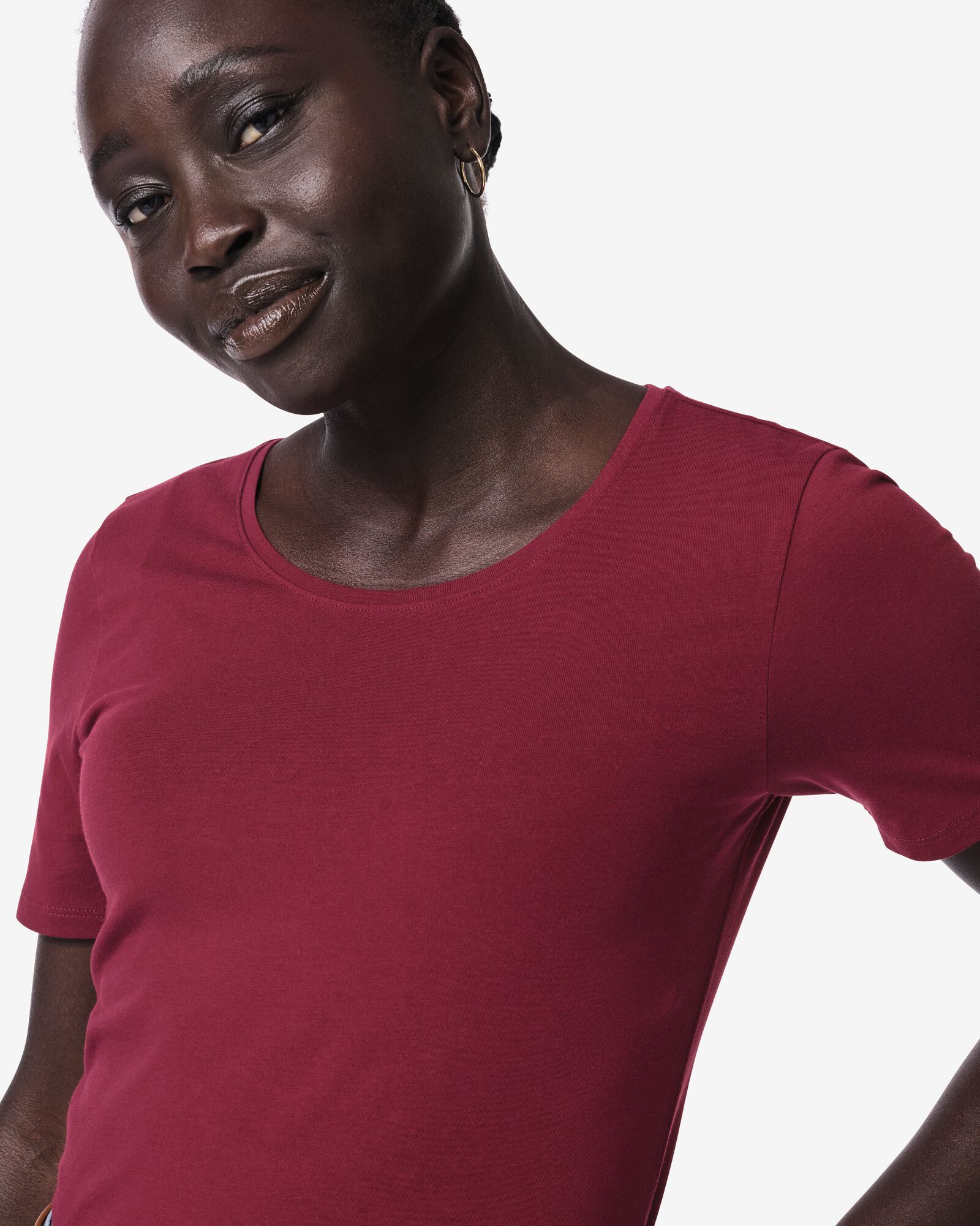 t-shirt femme jersey essentials bordeaux bordeaux - 36305960BURGUNDYRED - HEMA