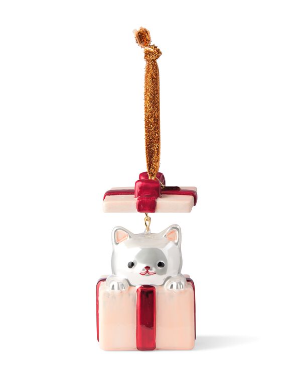 kersthanger 9.5cm glas kat met cadeau - 25102156 - HEMA