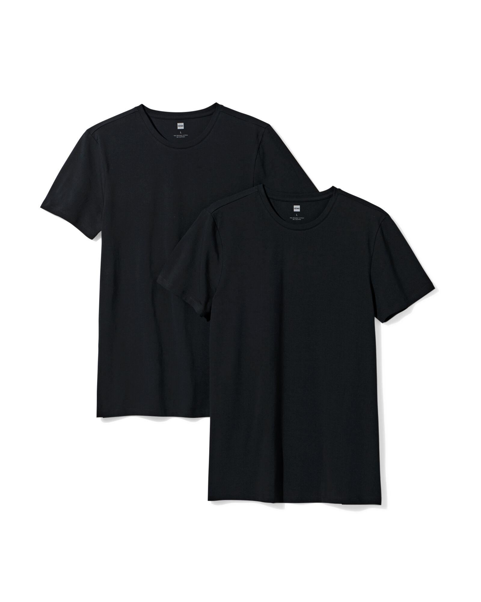heren T-shirts slimfit o-hals - 2 stuks zwart zwart - 34290570BLACK - HEMA
