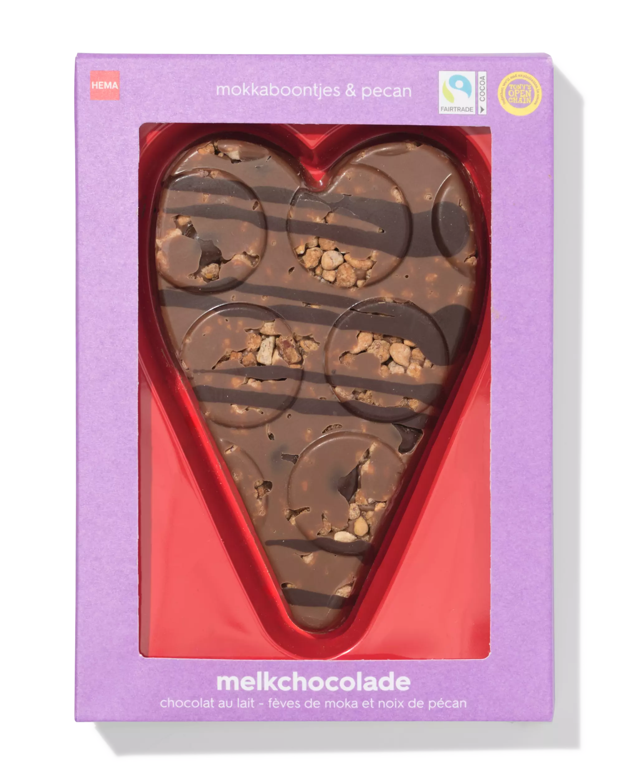 cœur en chocolat au lait grains de moka et noix de pécan 125 g