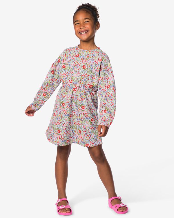 kinderjurk regular fit rib bloemen blauw blauw - 30875814BLUE - HEMA
