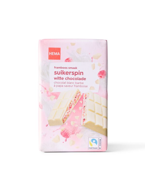chocoladereep wit framboos suikerspin 130g - 10351090 - HEMA