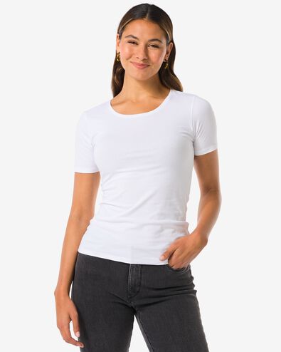 t-shirt femme slim fit col rond blanc blanc - 36398007WHITE - HEMA