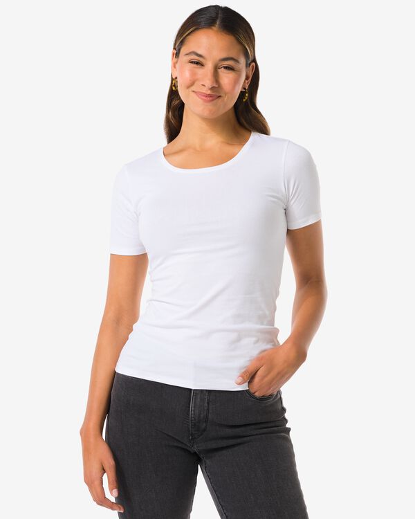 t-shirt femme slim fit col rond blanc blanc - 36398007WHITE - HEMA