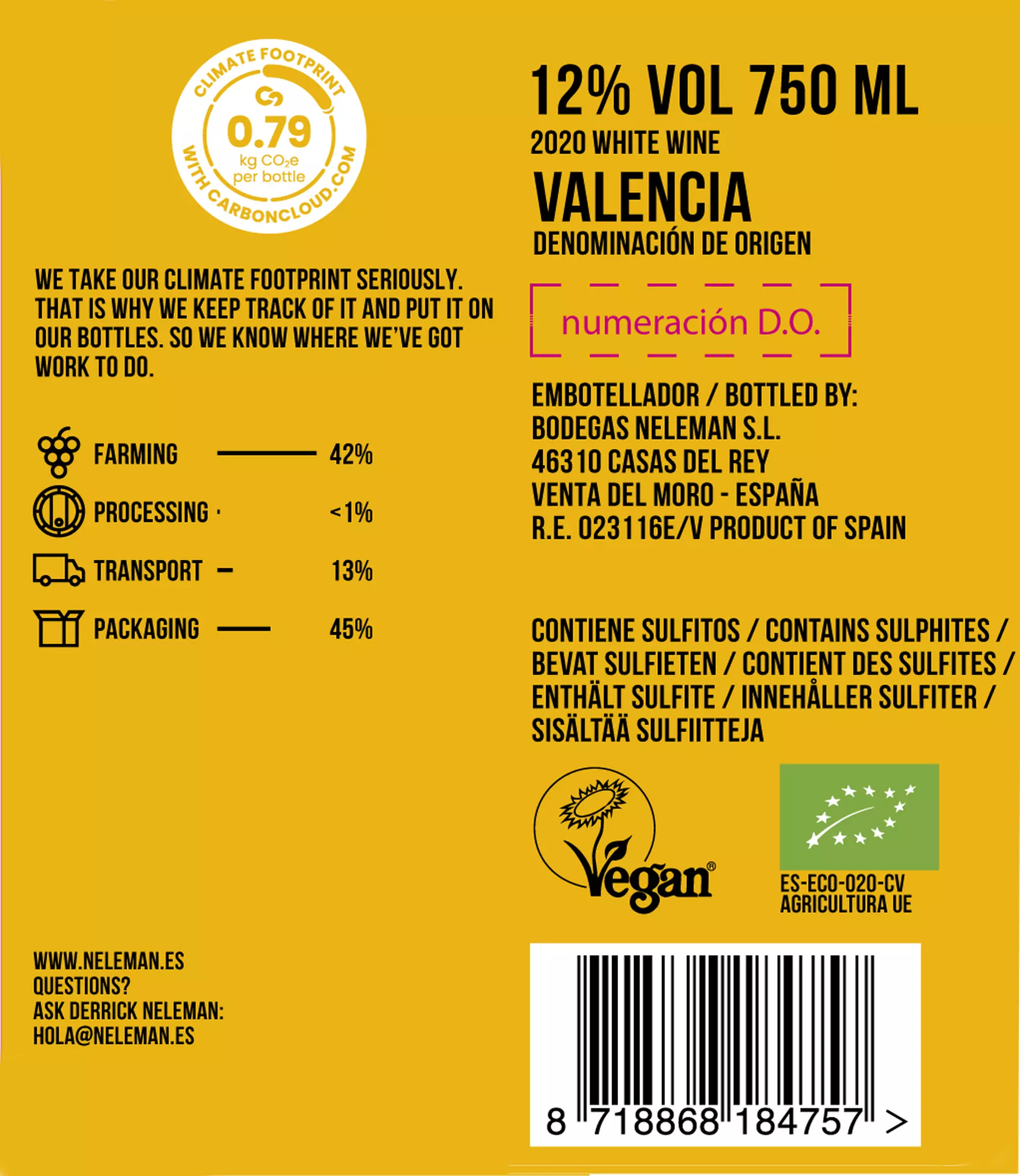 Neleman macabeu chardonnay biologique 0.75L