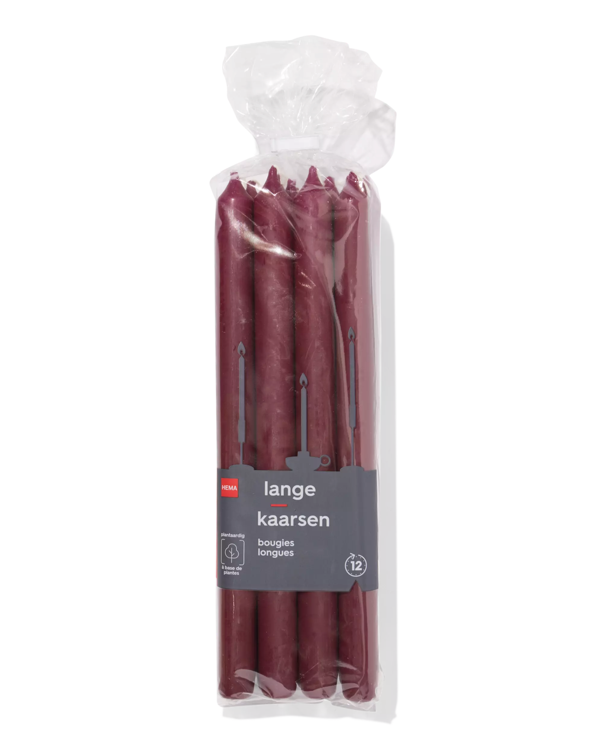 bougie d'intérieur longue Ø2,2x29cm aubergine - 12 pièces