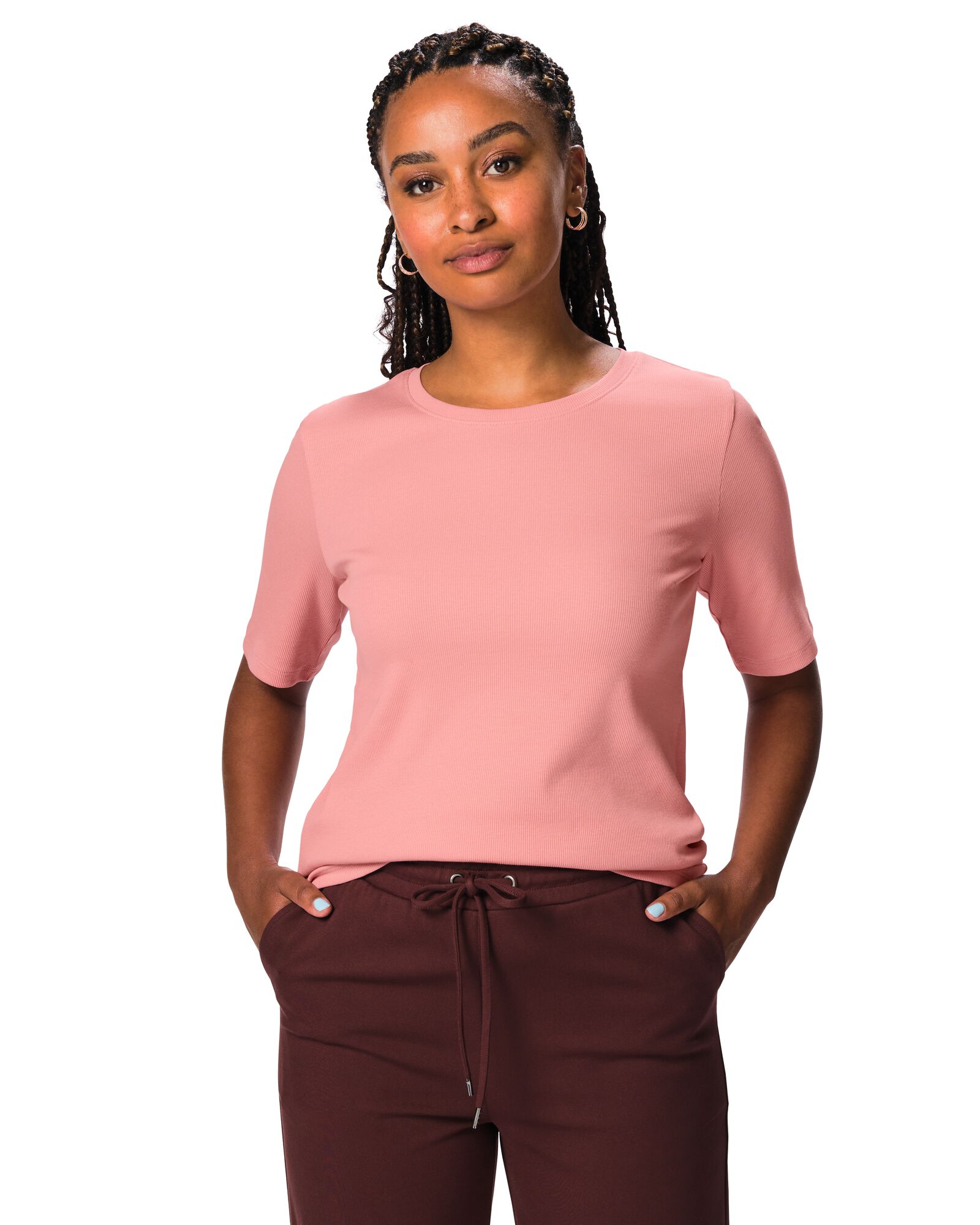 Damen-T-Shirt, Regular Fit, gerippt rosa rosa - 36306650PINK - HEMA