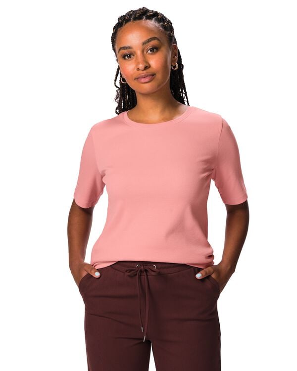 Damen-T-Shirt, Regular Fit, gerippt rosa rosa - 36306650PINK - HEMA