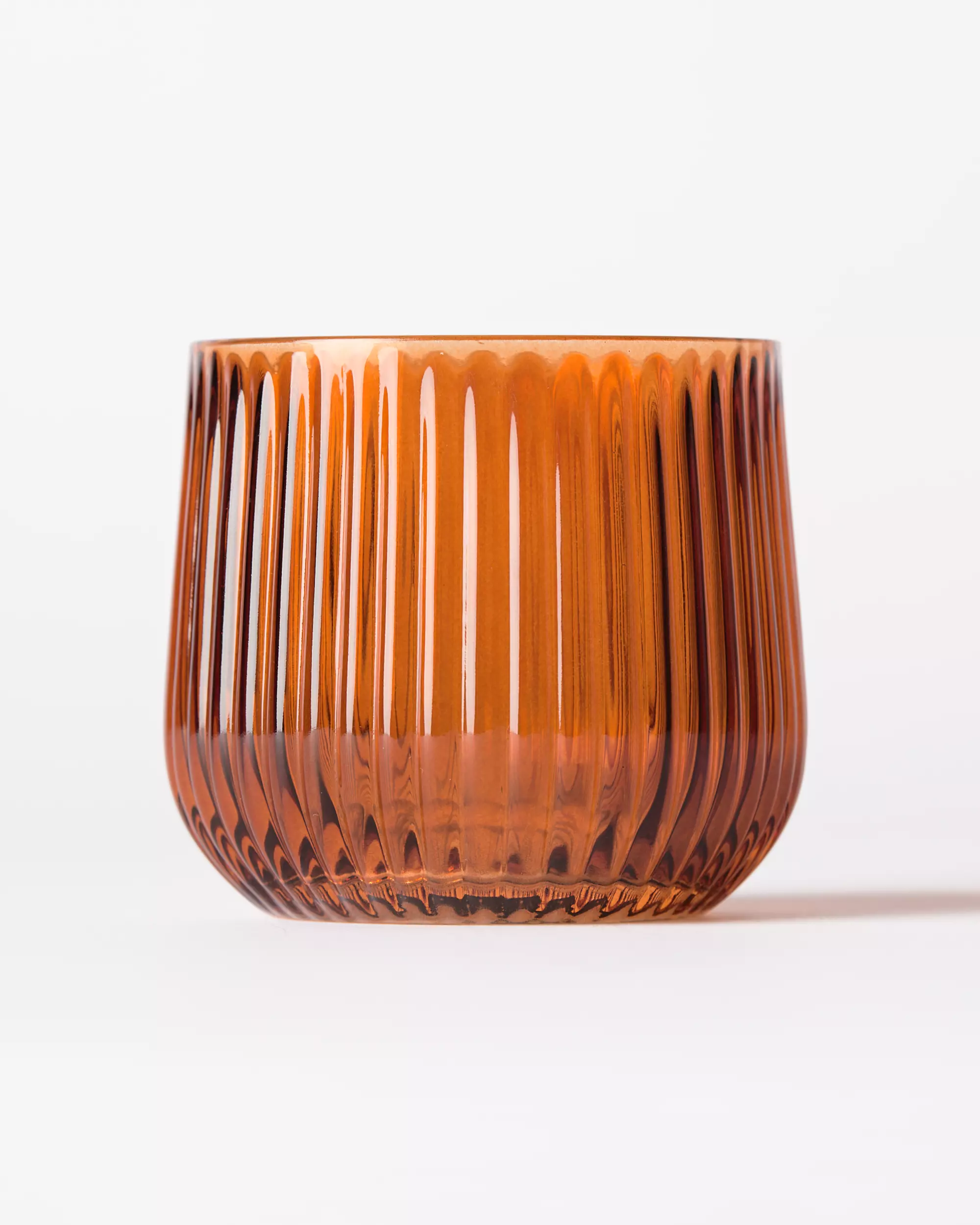 theelichthouder ⌀10x8cm Bink glas ribbel oranje