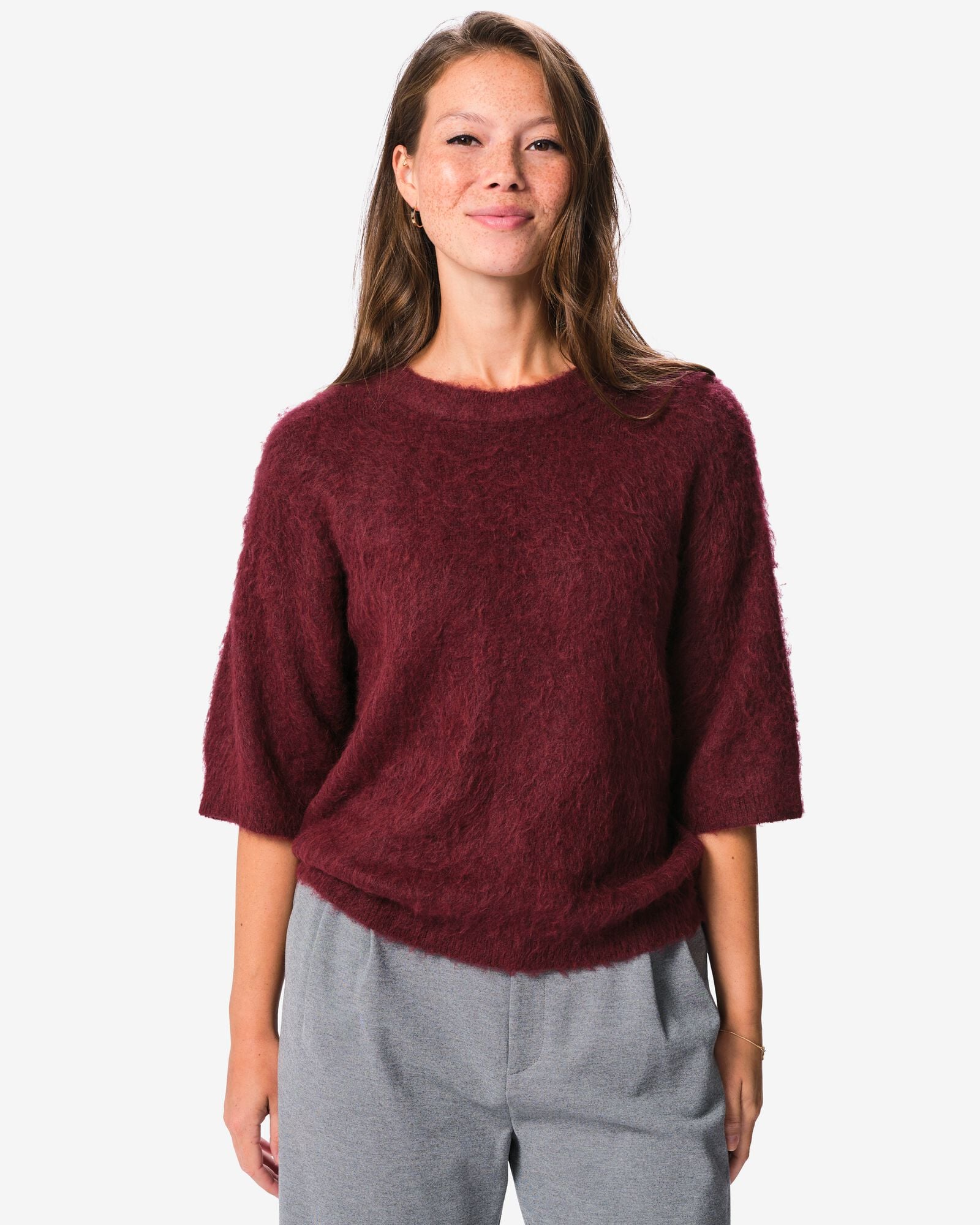 damestrui Henna fijngebreid bordeauxrood bordeauxrood - 36214690BURGUNDYRED - HEMA