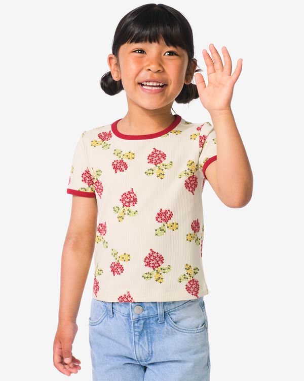 kinder T-shirt bloemen ecru ecru - 30872648ECRU - HEMA