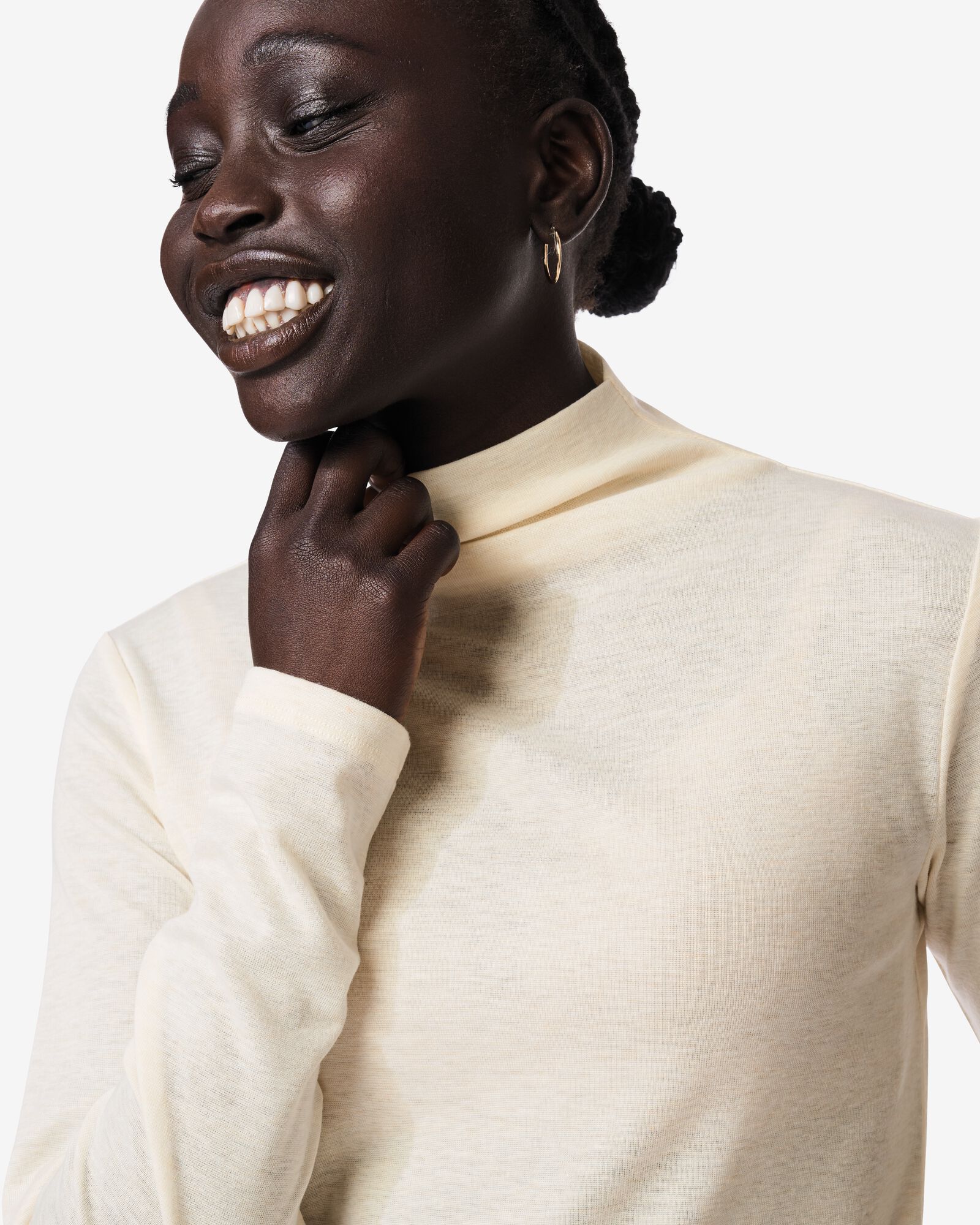 dames T-shirt Lora fijngebreid gerecycled polyester gebroken wit gebroken wit - 36214330OFFWHITE - HEMA