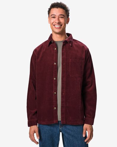 herenovershirt corduroy donkerrood M - 2102033 - HEMA