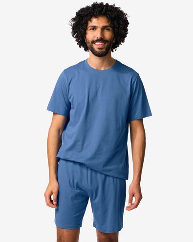 Herren-Kurz-Pyjama Jaap, Jersey mittelblau - 23686530MIDBLUE - HEMA