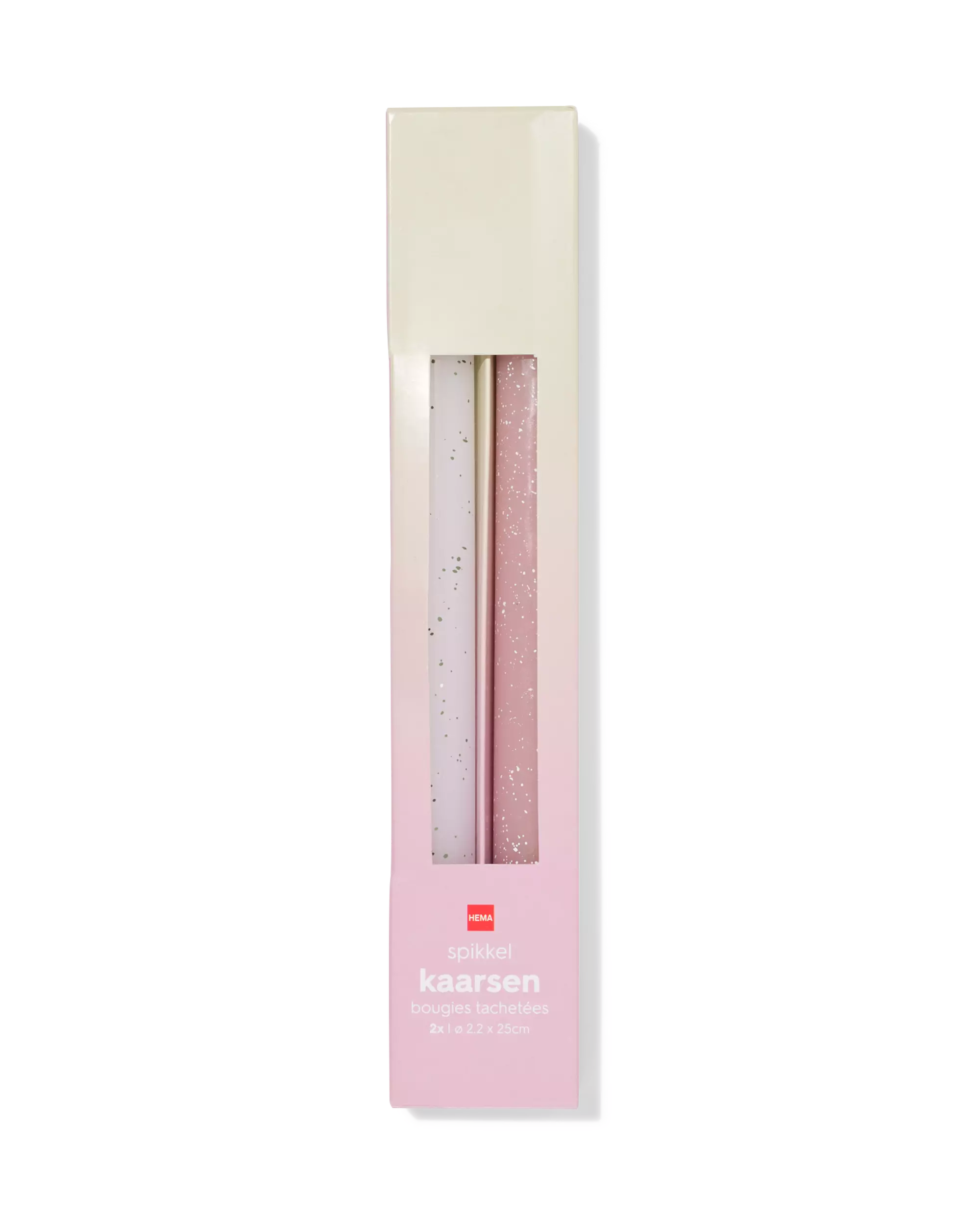 bougies longues ⌀2,2x25cm moucheture vert-rose - 2 pièces
