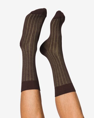 herensokken rib bruin bruin - 4151045BROWN - HEMA