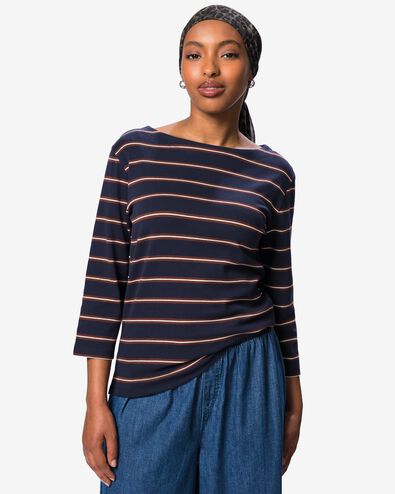 Damen-T-Shirt Cara Jersey gestreift dunkelblau - 36306730DARKBLUE - HEMA