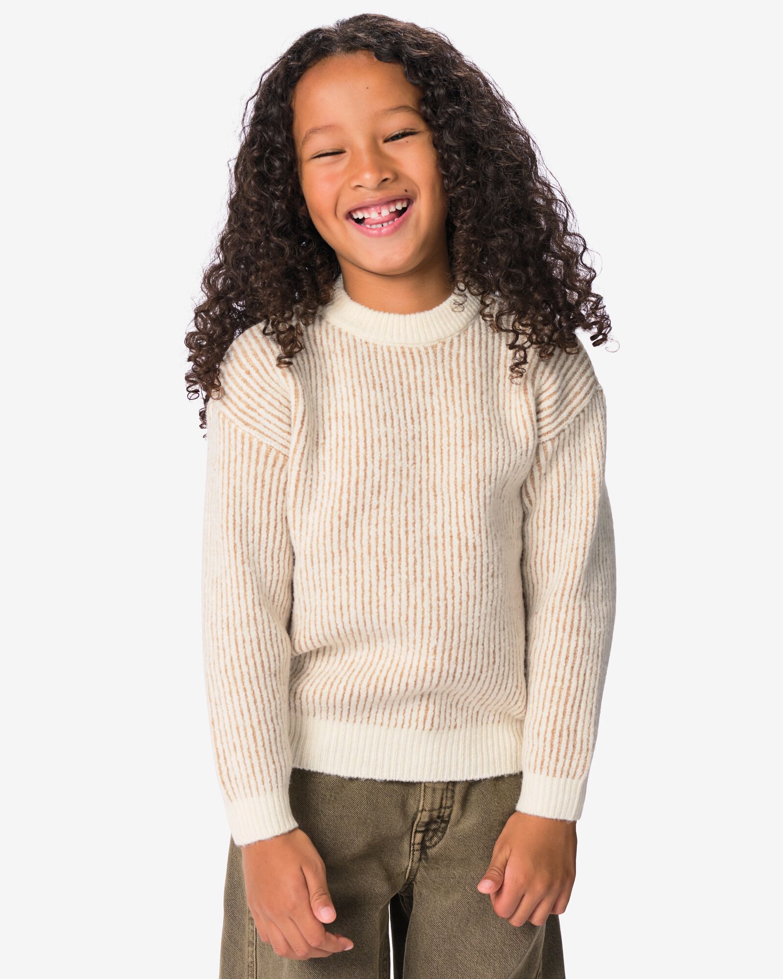 kindertrui rib strepen beige beige - 30729206BEIGE - HEMA