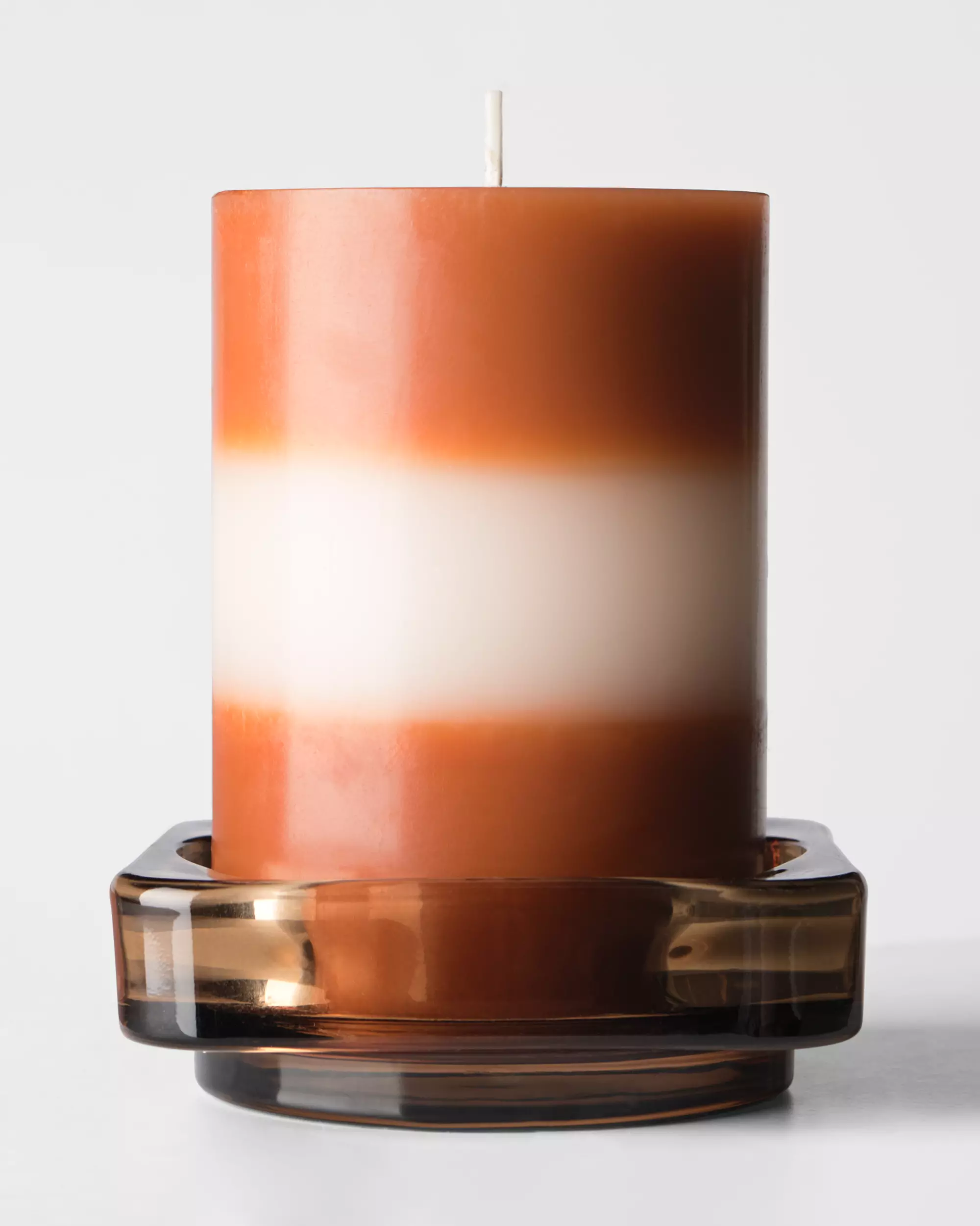 bougie cylindrique Ø 7 x 10 cm rayures orange foncé et ivoire