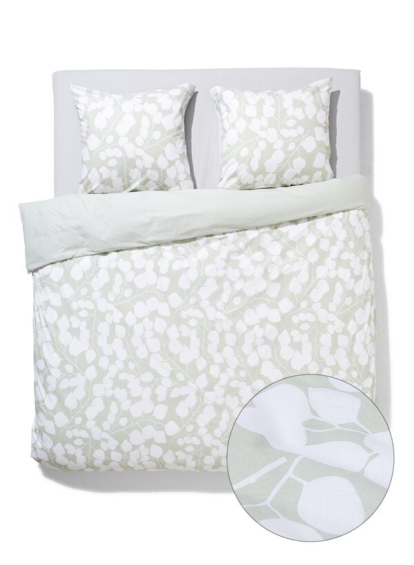 housse de couette 200x200/220cm en coton doux &agrave; motif feuilles vertes - 5790201 - HEMA