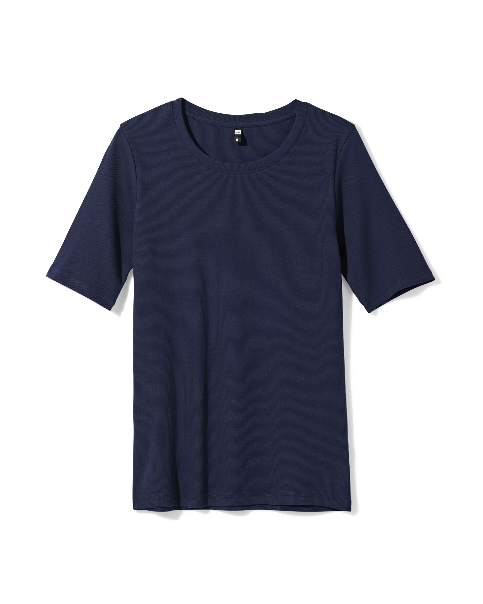 Damen-T-Shirt, normale Passform, gerippt dunkelblau dunkelblau - 36310720DARKBLUE - HEMA