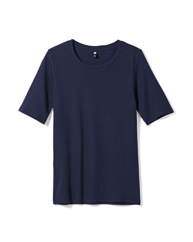 Damen-T-Shirt, normale Passform, gerippt dunkelblau dunkelblau - 36310720DARKBLUE - HEMA