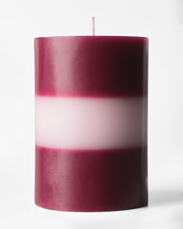 bougies cylindriques ⌀7x10cm rayures rose-aubergine - 13506215 - HEMA