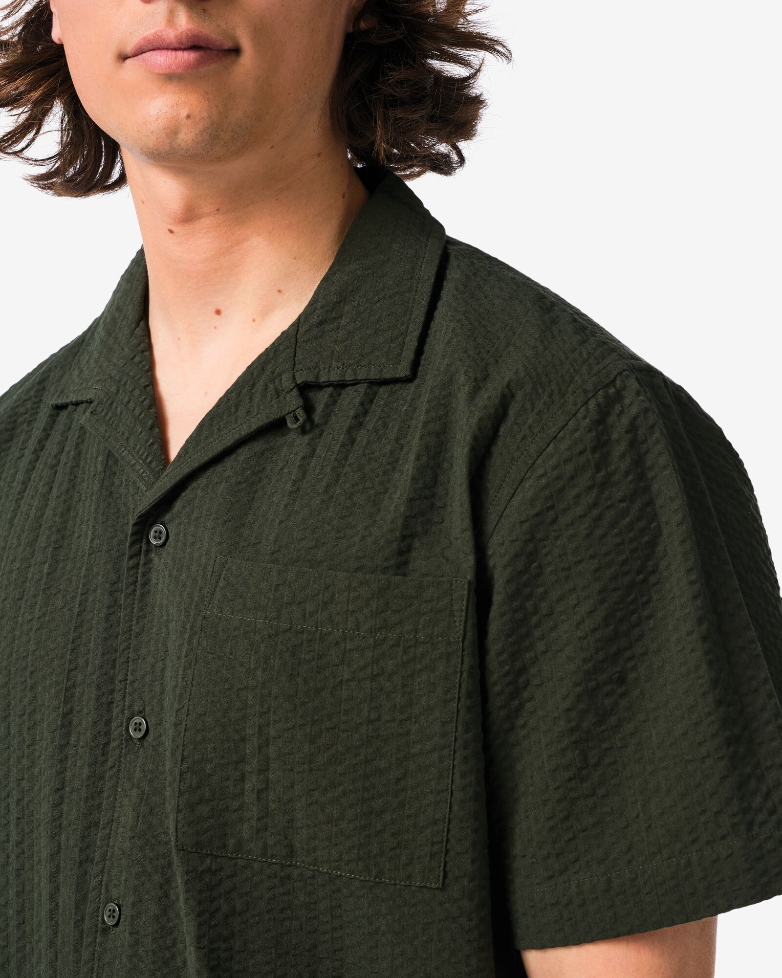 herenoverhemd Sep seersucker donkergroen donkergroen - 2132320DARKGREEN - HEMA