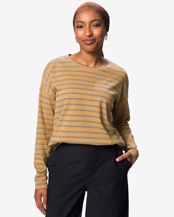 dames T-shirt jersey strepen beige beige - 36214060BEIGE - HEMA