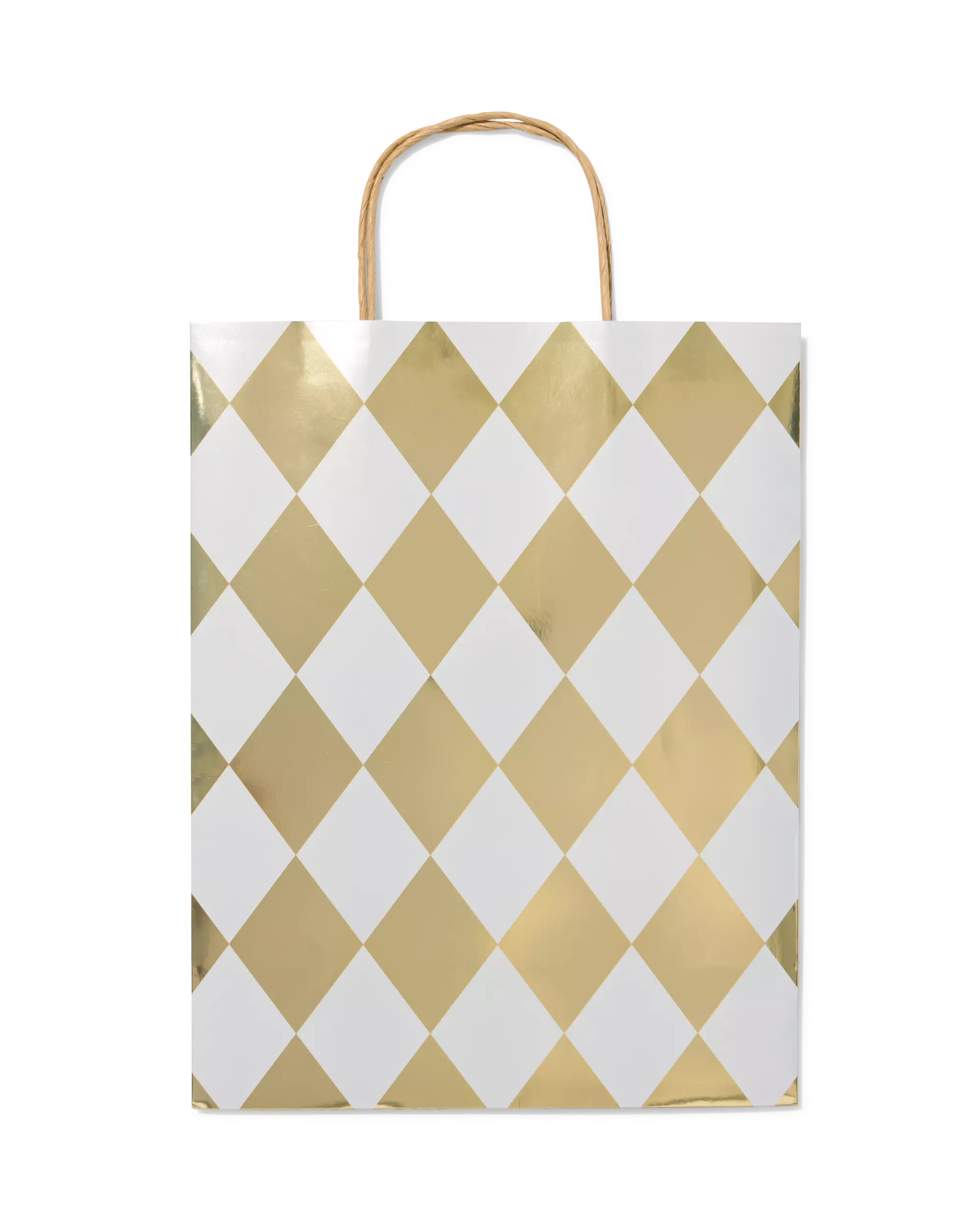 Geschenktüte L, 39 × 24 cm, kariert, Gold und Silber