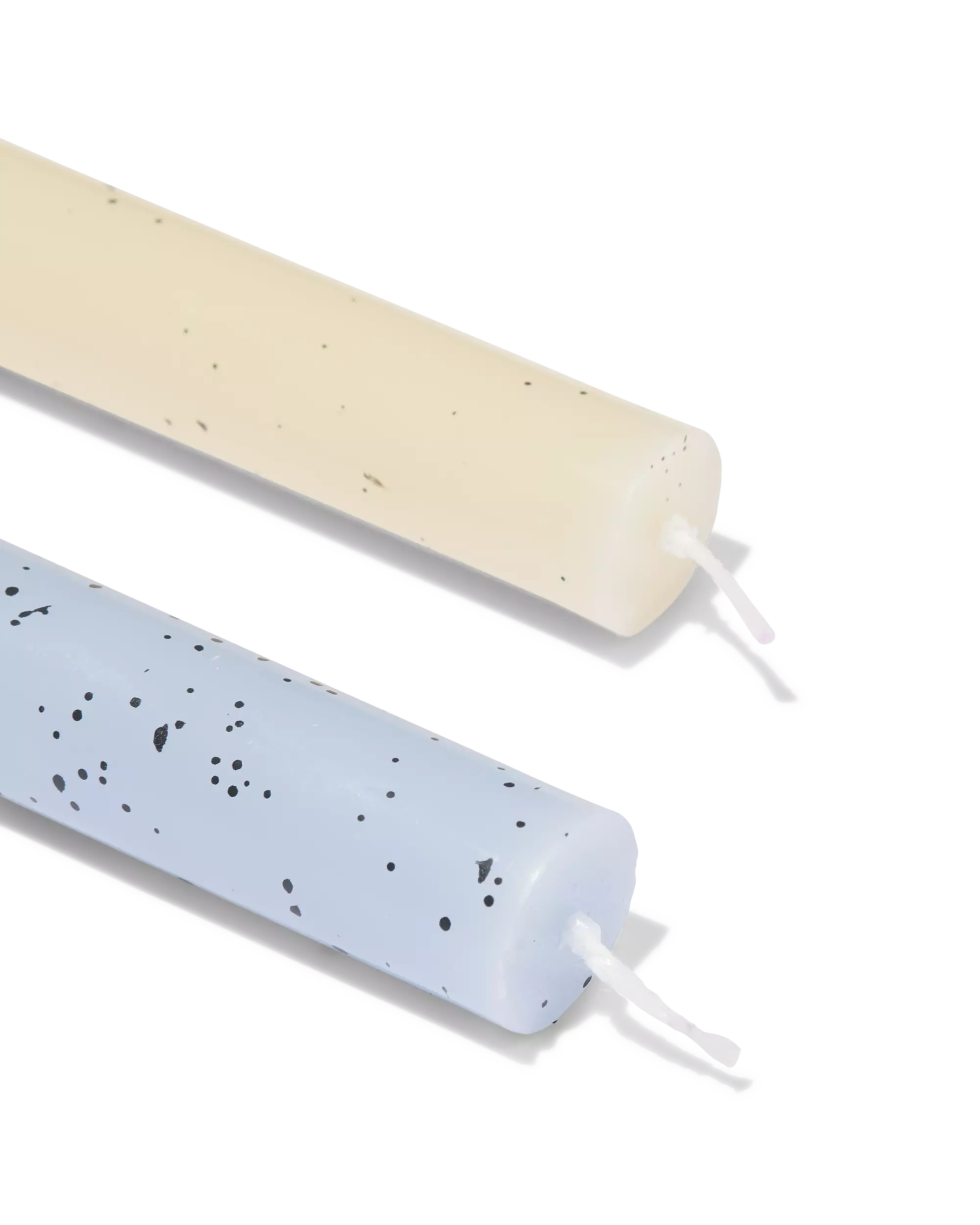 bougies longues ⌀2,2x25cm moucheture ivoire-bleu clair - 2 pièces