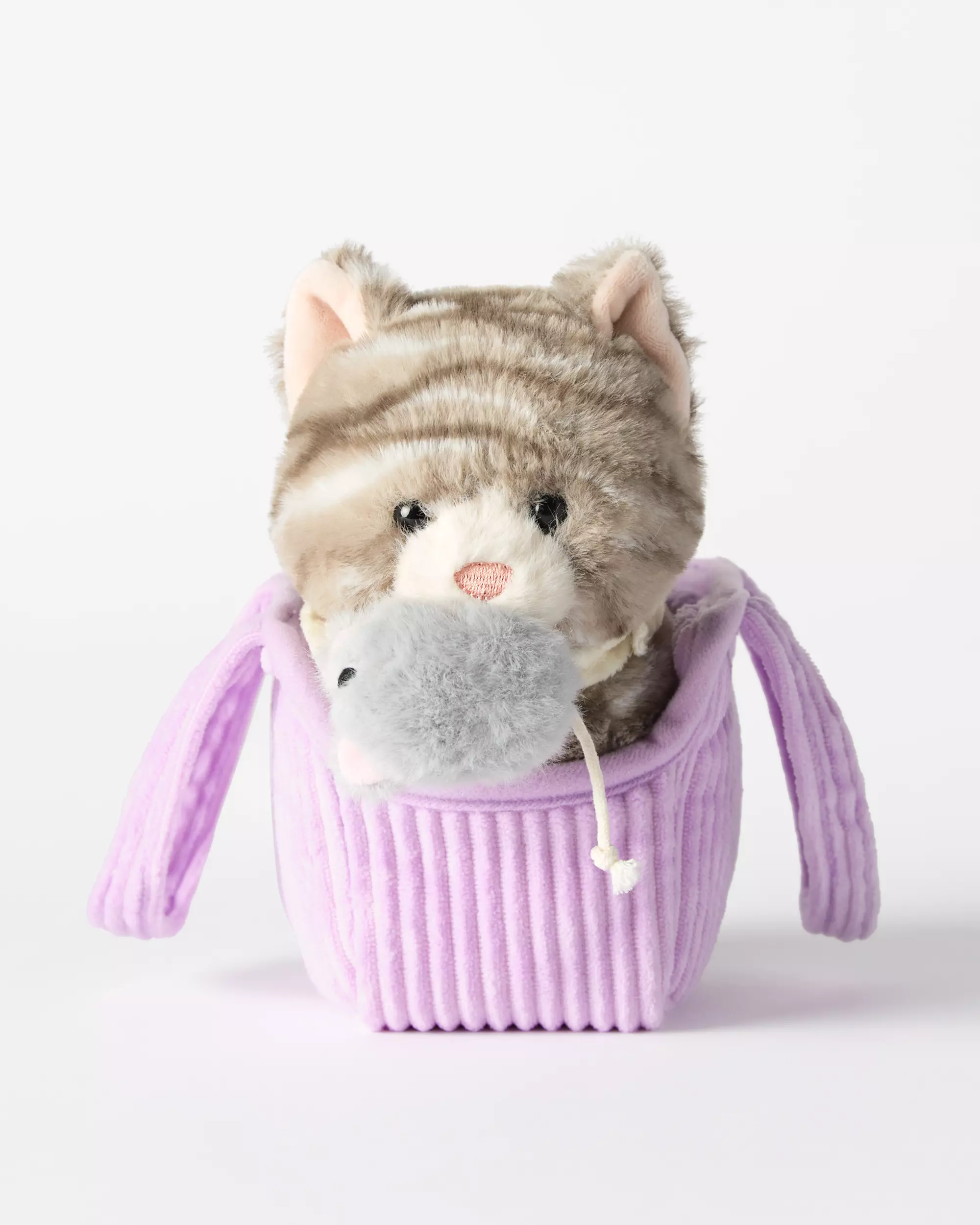 peluche chat dans un sac 21x19x10 cm