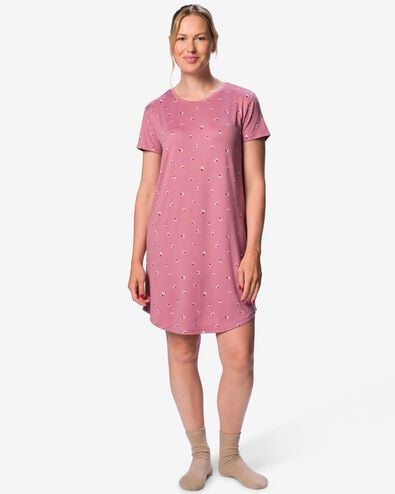 chemise de nuit femme tissu bross&eacute; micro fleurs rose rose - 23401846PINK - HEMA