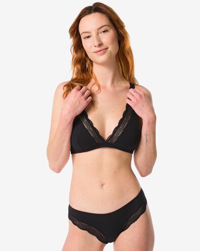 dames brazilian rib met kant zwart zwart - 21900245BLACK - HEMA