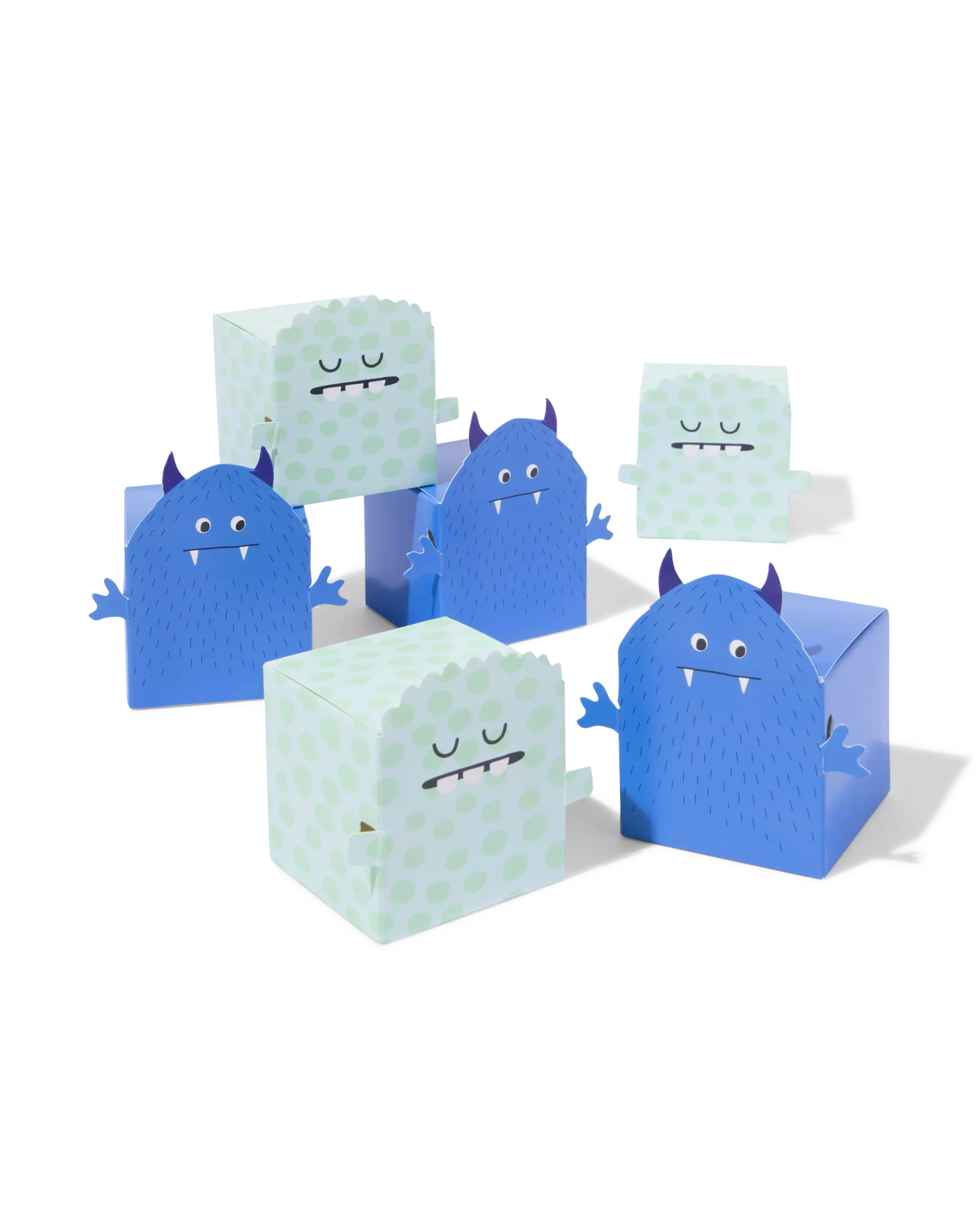 Faltbare Geschenkboxen, 5 × 5 × 5 cm, Pappe, Monster – 6 Stück