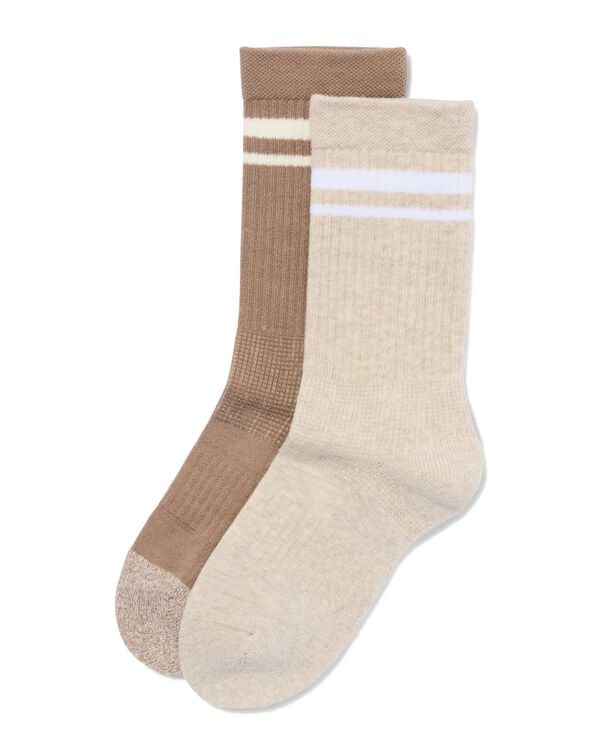 chaussettes sport femme rayures - 2 paires beige beige - 4420160BEIGE - HEMA