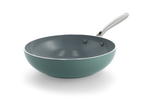 wok BK pan &Oslash;28 cm c&eacute;ramique sans PFAS vert wok 28 cm - 80190230WOK28CM - HEMA
