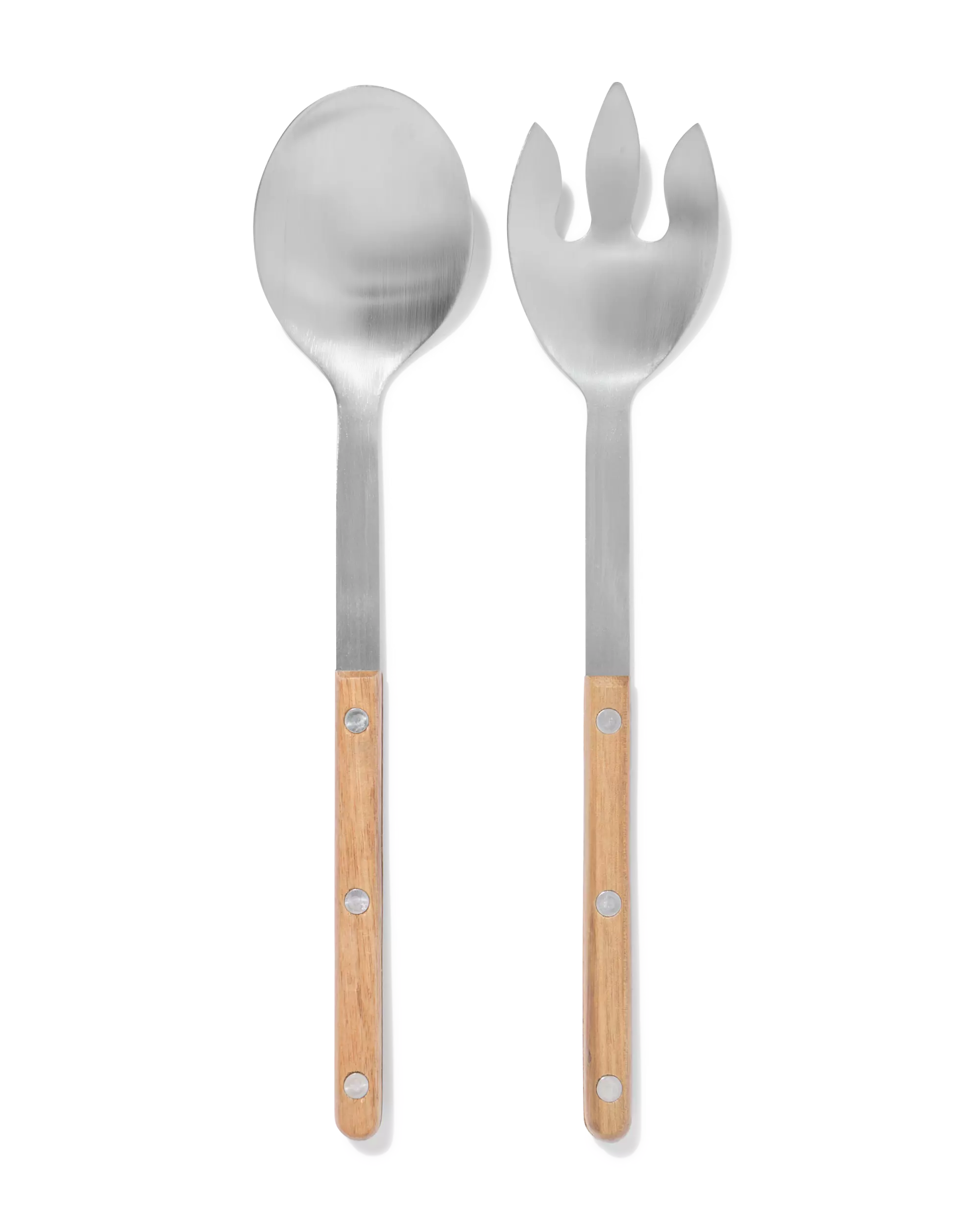service à salade 29 x 6 cm acier inoxydable et bois 2 pièces