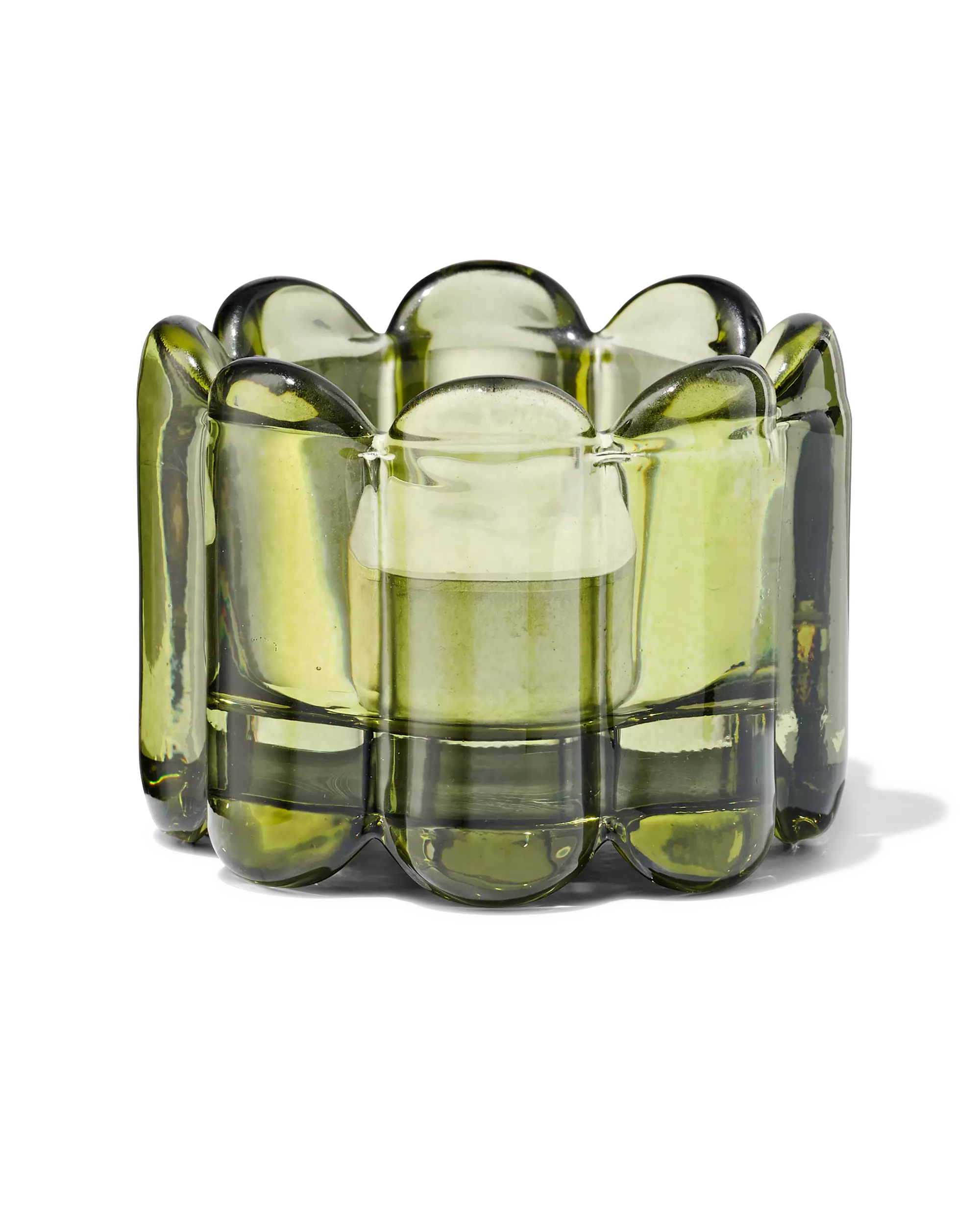 photophore en verre nervuré vert