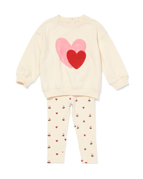 babykledingset comfy fit sweatstof rib hartjes ecru ecru - 33018780ECRU - HEMA