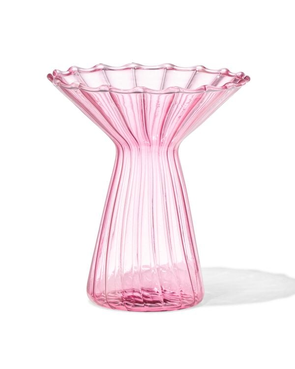 vaas voor geurstokjes ⌀10x12cm glas met kraag roze - 13507592 - HEMA